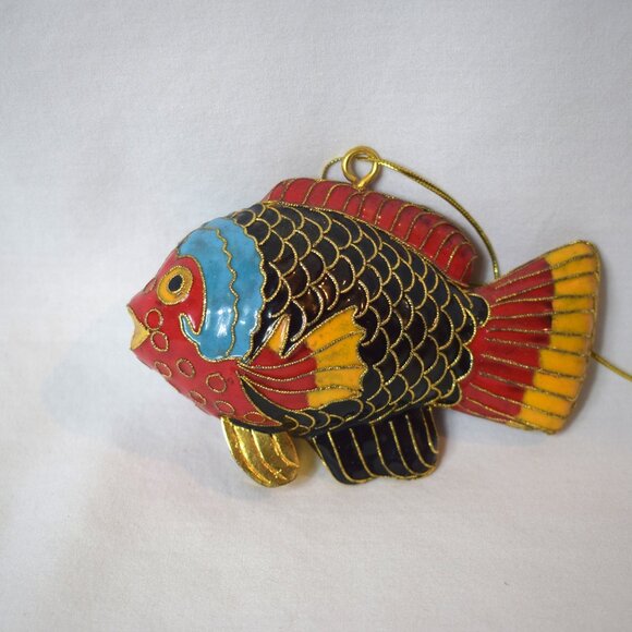 Vintage Cloisonne And Gold Tone Fish Ornament - Picture 3 of 3